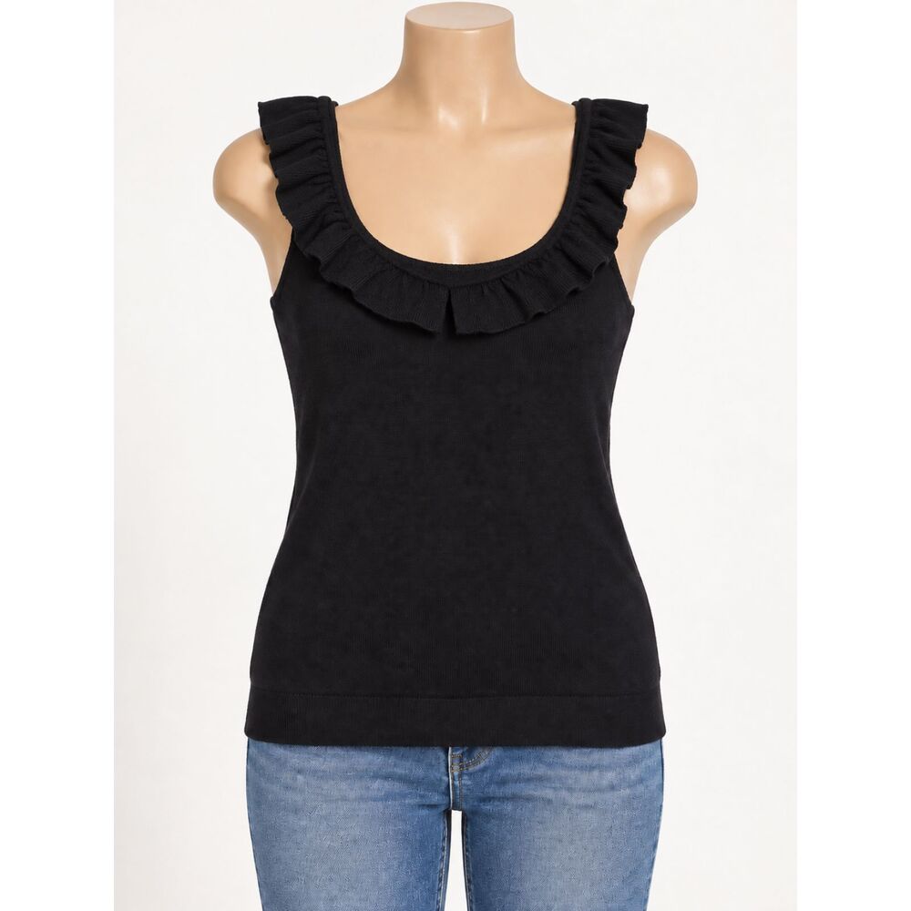 Sofia Jeans by Sofia Vergara Black Ruffle Strap Knit Tank Top Women’s M
